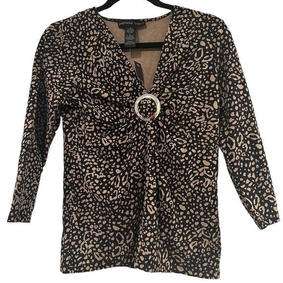 NWT Josephine Chaus Cotton Cheetah Print Blouse 3/4 Length Sleeves Size Small - Picture 1 of 4